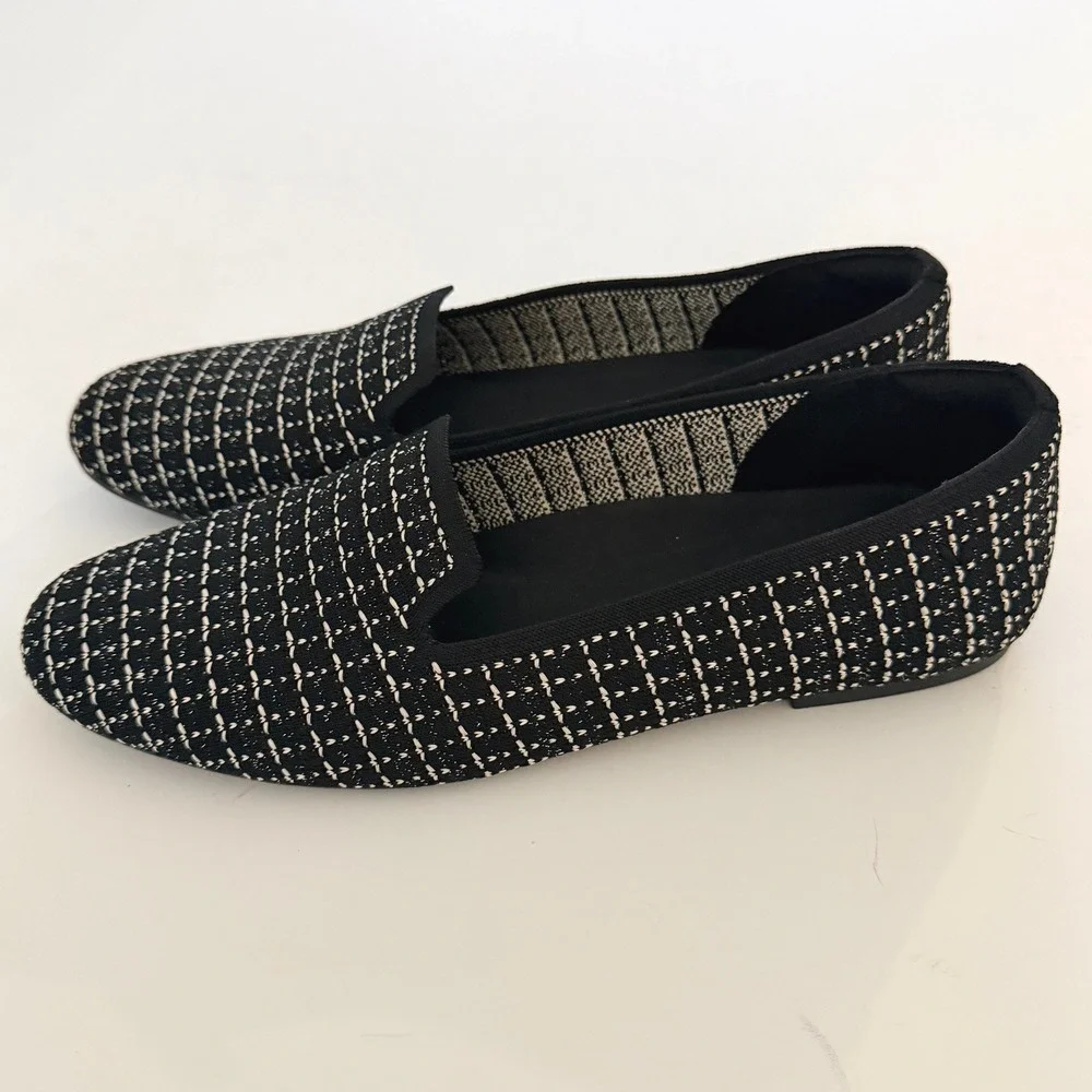 Vivaia Audrey Round-Toe Loafers Womens Flats B&W Tweed Knit Size 42 US 10.5